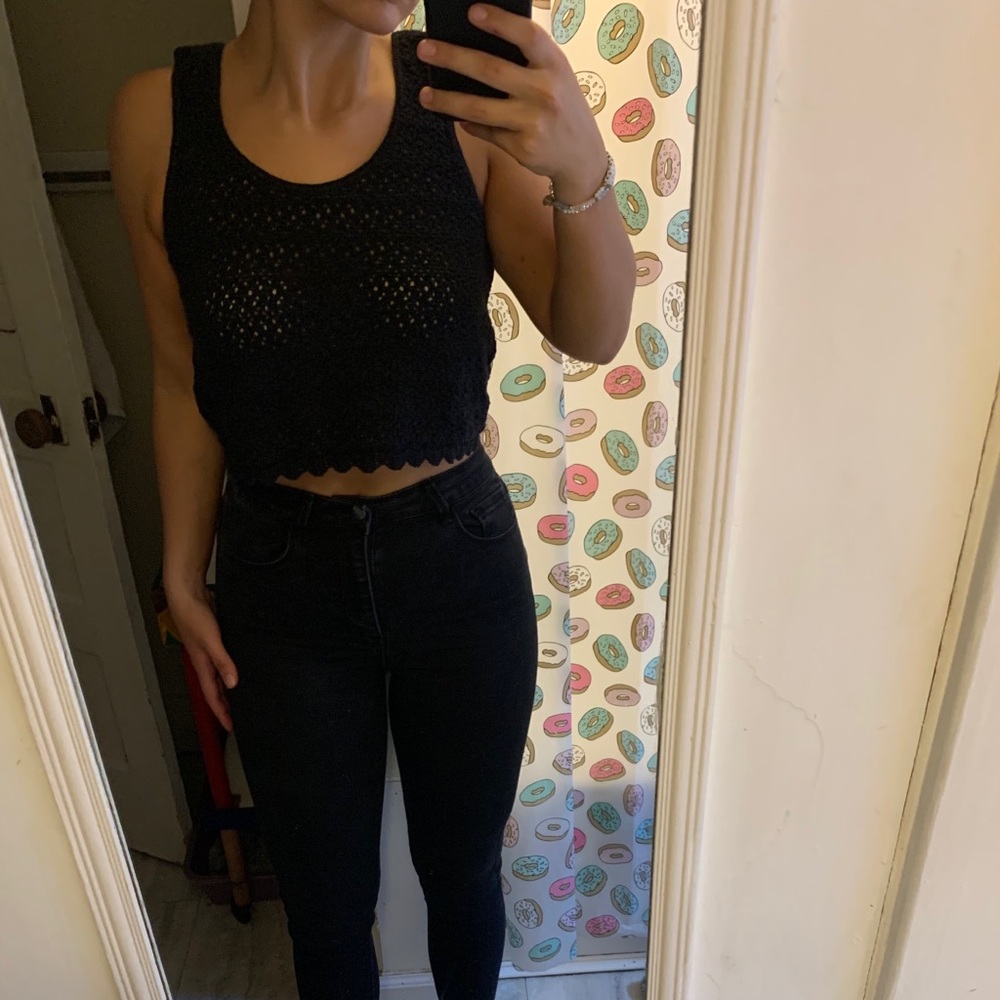Black crocheted tank top